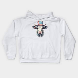 4th of July Cow Portrait Kids Hoodie